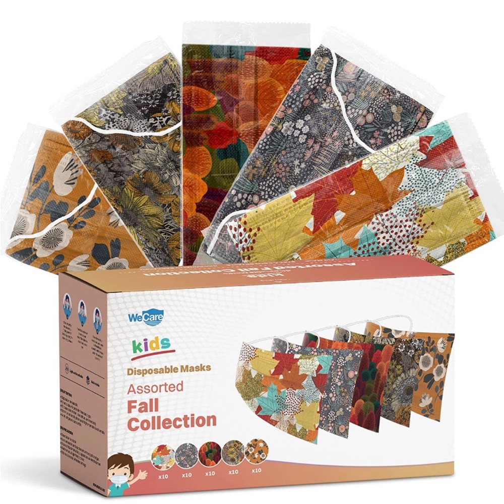 Cute and Colorful Disposable Face Masks For Kids, 50 CT.-Fall Print-NWT